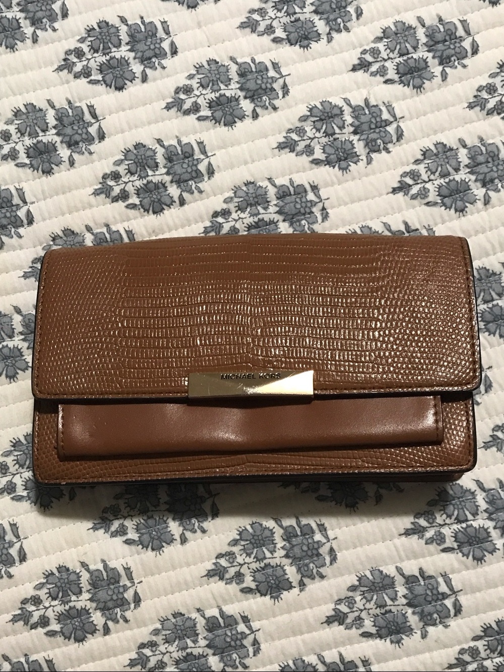 Michael Kors Cognac Textured Leather Fold-Over Wallet/ crossbody